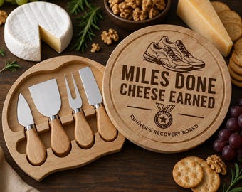 Runner Cheese Board Gift, Miles Done Cheese Earned, Funny Running Gift, Engraved Cheese Board, Marathon Runner Recovery Board