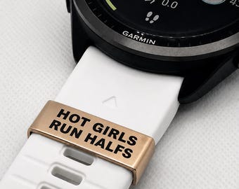 Half Marathon Runner Watch Band Charm, Engraved Running Motivation Gift, Hot Girls Run Halfs Jewelry, Fitness Gift for Her, Custom Band Tag