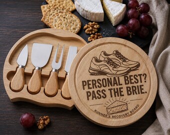 Runner Cheese Board Gift, Personal Best Pass the Brie Funny Running Gift, Engraved Cheese Board, Marathon Runner Recovery Board
