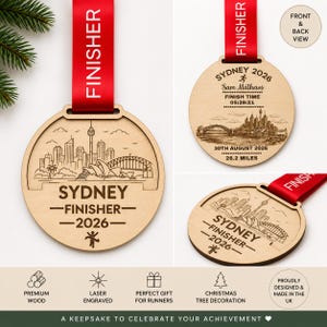 Personalised New York Marathon Medal Finisher Christmas tree orament, Custom Engraved Bauble running gift, runners christmas gift, Personalized engraving with name , race finish time, year and date , Abbots world Marathon series. Running Gift