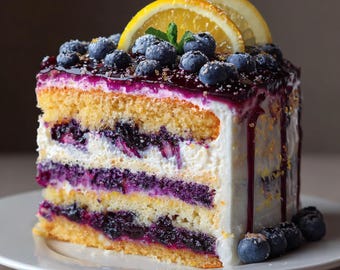Lemon Blueberry Layer Cake Recipe | Moist Lemon Cake with Fresh Blueberries | Printable Baking Recipe PDF