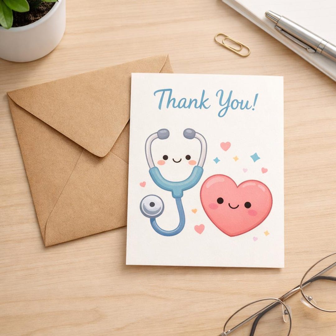 10 Thank You Cards, Doctor Nurse Appreciation, Kawaii Pastel Design ...