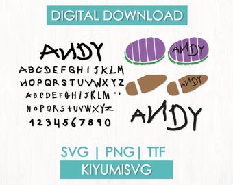 Andy Svg, Andy Font Svg, Woody Footprint Svg,Cut files for Cricut, instant download, COD014