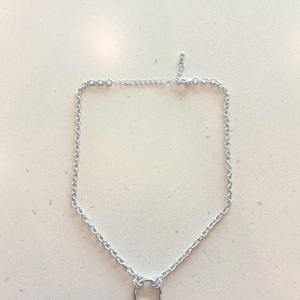 May include: Silver-toned necklace featuring a delicate chain and a small, circular pendant. The necklace is displayed on a light-colored surface, showcasing its simple yet elegant design. The chain is adjustable, allowing for a customized fit.