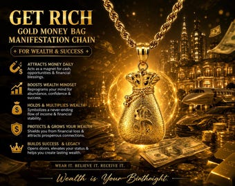 Get Rich - Gold Money Bag Pendant Necklace | Manifestation Chain for Wealth & Success