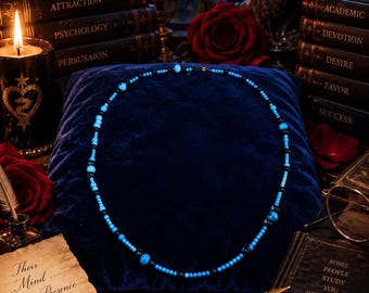 Scholar's Siren Necklace – Ocean Blue Beads, Academic Obsession Charm