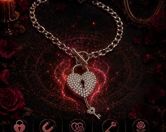 Le Cœur Prisonnier Necklace – Rhinestone Heart Padlock, Obsession Charm (Spiritual Binding)