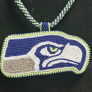Seattle Seahawks beaded necklace with beaded pendant
