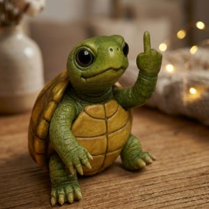 中指を立てたカメの置物、面白いカメのデスクデコレーション、斬新な動物の像、かわいいオフィスアクセサリー、風変わりな棚の装飾