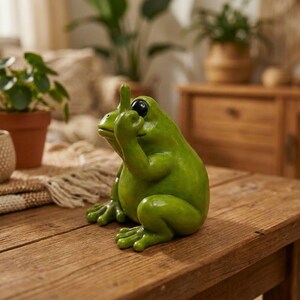 Figura de rana con el dedo medio, divertida decoración de escritorio con forma de rana, estatua de animal novedosa, lindo accesorio de oficina, decoración de estante original imagen 2