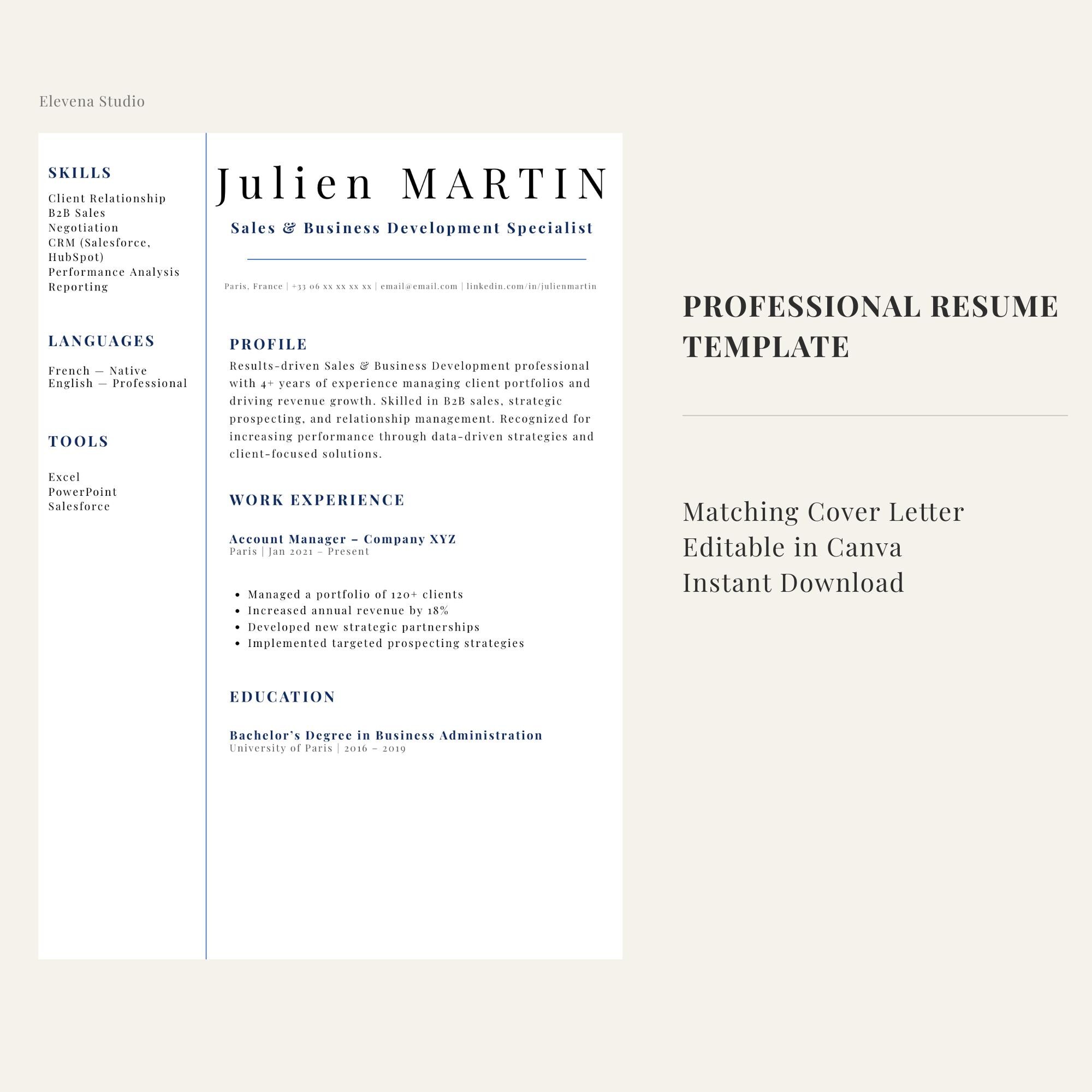Resume Template Canva ATS Friendly | Professional CV Template ...