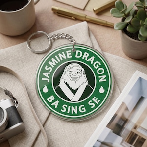 Jasmine Dragon Tea Shop-sleutelhanger, Uncle Iroh fanart-sleutelhanger, Avatar Tea Lover-cadeau, Ba Sing Se-geïnspireerde charme, esthetische anime-bagagelabel