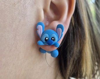 Lilo and Stitch Polymer Clay Studs Earrings Front and Back Ear Jacket