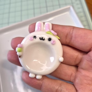 Polymer Clay Bunny Worry Stone • Glossy Kawaii Pocket Hug Fidget Toy