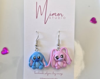 Full Body Stitch and Angel Earrings, Polymer Clay Lilo & Stitch Dangle Jewelry