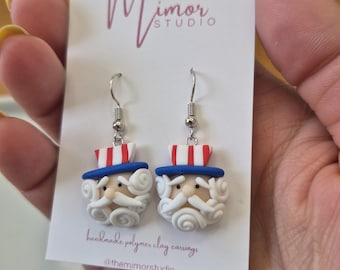 Uncle Sam Polymer Clay Earrings | 4th of July Patriotic Drop Earrings