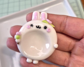 Polymer Clay Bunny Worry Stone • Glossy Kawaii Pocket Hug Fidget Toy