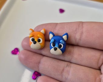 Bluey & Bingo Stud Earrings, Polymer Clay Cartoon Dog Kids Jewelry