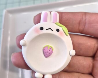 Bunny Worry Stone • Pastel Strawberry Rabbit Pocket Hug Fidget Toy