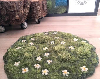 Daisy Garden Moss Rug - Textured Forest Floor Decor