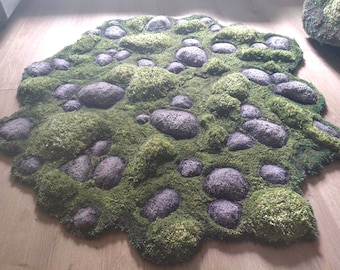 Sculpted Handmade Moss Forest Rug Floor Art
