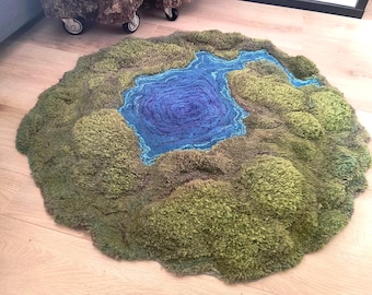 Handmade Moss Lake Rug - Nature Inspired Tufted Art Piece
