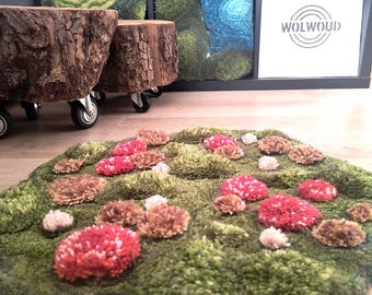 Mushroom Moss Patch - Nature Inspired Art Rug