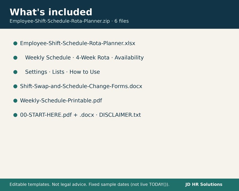 Employee Daily Rota Employee Schedule Template Excel, Shift Schedule Planner, Weekly Staff ...