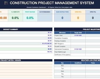 Szablon programu Excel do zarządzania projektami budowlanymi | Kosztorysowanie zleceń, budżet, harmonogram (pobranie cyfrowe)