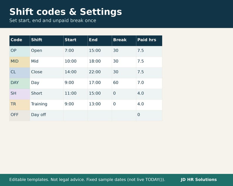 Employee Daily Rota Employee Schedule Template Excel, Shift Schedule Planner, Weekly Staff ...
