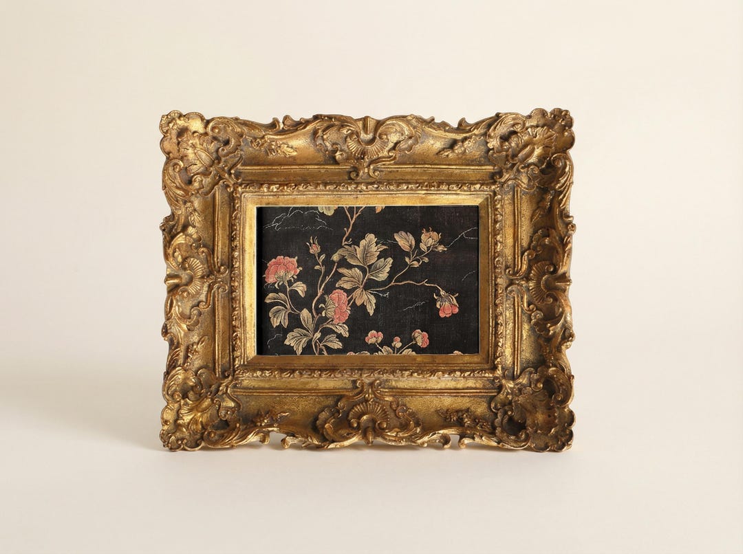 Vintage Style Gold Ornate Picture Frame With Floral Art Print, Small ...