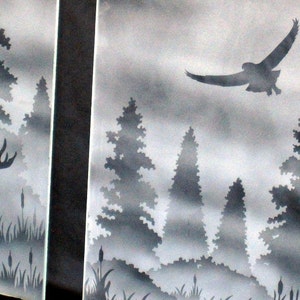 Etched Moose and Snowy Owl Cabinet Glass Up North image 2