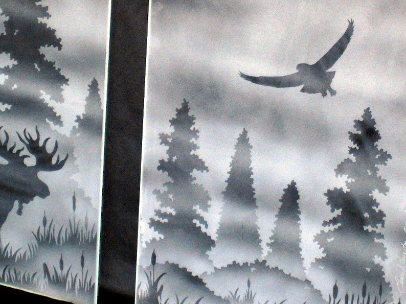Etched Moose and Snowy Owl Cabinet Glass Up North image 2