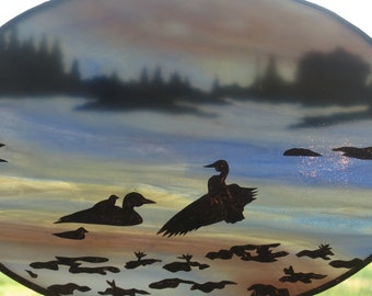 Stained Glass Copper Overlay - Loons - "Loon Lake"