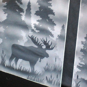 Etched Moose and Snowy Owl Cabinet Glass Up North image 1