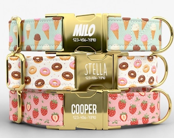 Sweet Treats Celestial Personalized Dog Collar with Leash, Custom Engraved Name, Special Desserts Metal Buckle TPPMC-17