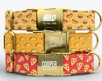 Fast Food Personalized Dog Collar with Leash, Custom Engraved Name, Metal Buckle TPPMC-13