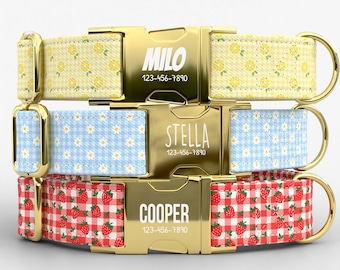 Personalized Dog Collar, Fruit Picnic Vibe, Metal Buckle, Made in USA