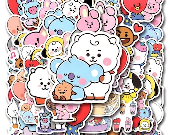 Confezione da 55 adesivi BT21, adesivi Kpop OT7, simpatici disegni animati in vinile, decalcomanie impermeabili, decorazioni per laptop, borraccia, diario, agenda, regalo ARMY