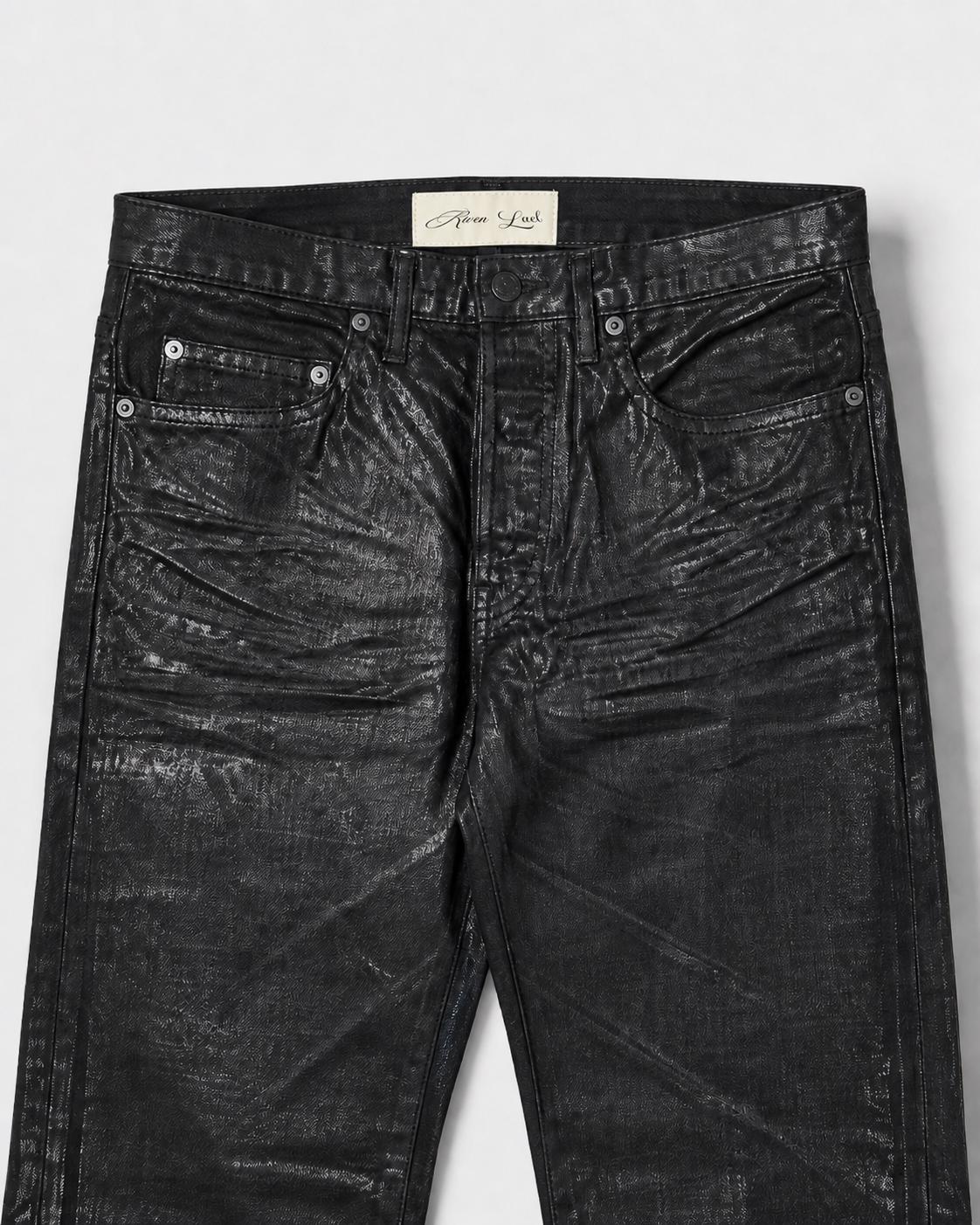 Riven Waxed Slim Denim Jeans - Etsy