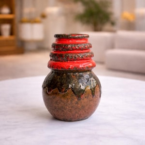 West Germany Fat Lava Vase Carstens Tönnieshof 259 13 Mid Century Modern Ceramic Vase Brown Orange Lava Glaze Vintage Pottery