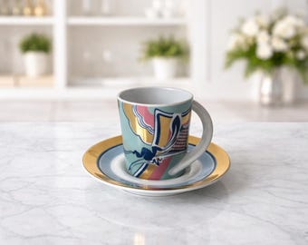Vintage Rosenthal Studio Line “Cupola” Espresso Cup & Saucer – J.C. de Crousaz – Gold Porcelain – 1980s Postmodern Design – Collectible