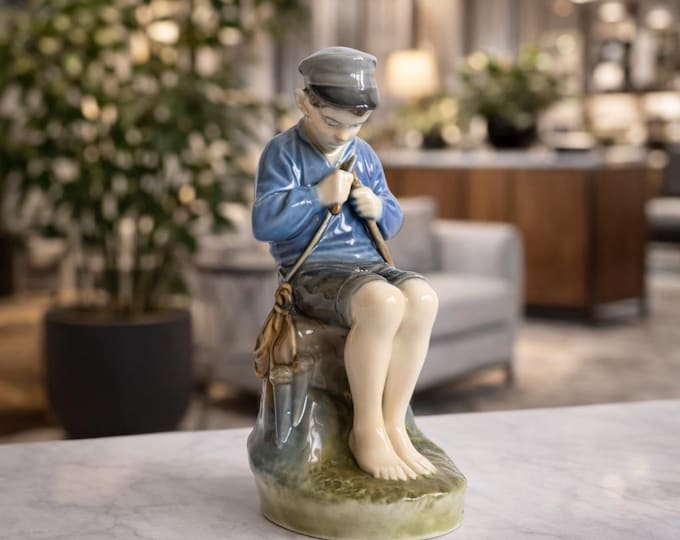 Featured listing image: Royal Copenhagen Porcelain Figurine “The Whittler / Shepherd Boy” #905 – Danish Art Figure – Christian Thomsen – Vintage Collectible