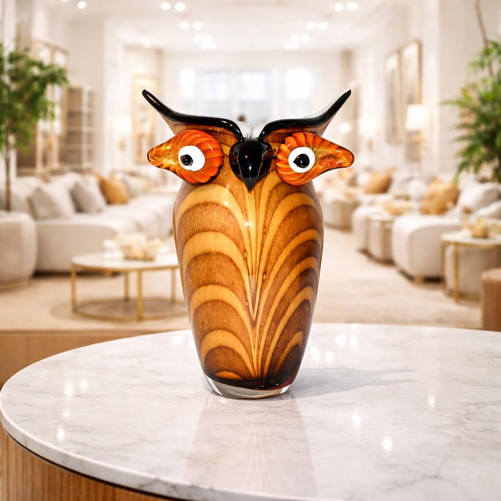 Murano Glass Owl Vase Dino Martens Aureliano Toso Vintage Italian Art Glass Mezza Filigrana Signed H