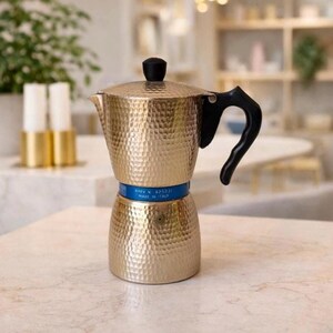 Vintage Nova Express Coffee Maker 6 Cups – Hammered Aluminum Copper Plated Italian Coffee Pot – Mid Century Espresso Maker Made in Italy