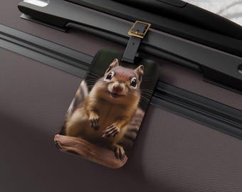 Etiqueta de equipaje de ardilla, regalo ideal para viajeros, etiqueta de equipaje única, accesorio de aeropuerto, artículos esenciales para vacaciones, idea de regalo de Navidad