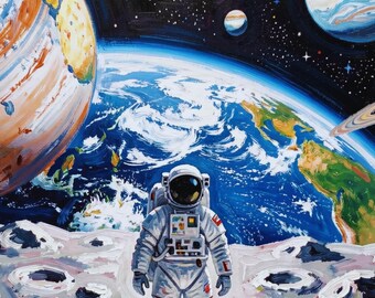 Jenseits der Erde, erste Schritte ins Unbekannte "2er-Set" kosmische Kunstdrucke."