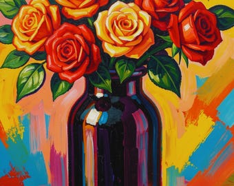 Lebendiges Rosenstrauß Gemälde: Sunset Hues Home Office Decor