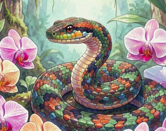 Fantasy Illustration einer Regenbogen Schlange.