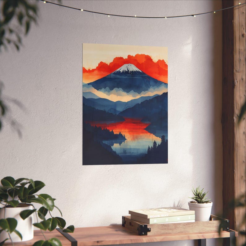 Mount Fuji Art Print, Japanese Landscape Poster With Sunset Lake ...